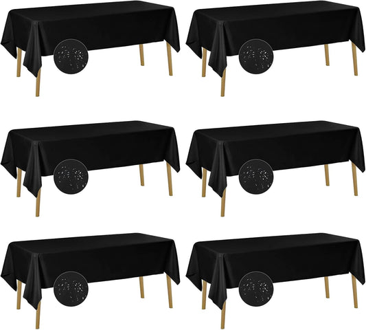 Fokitut 6 Pack Waterproof Rectangle Tablecloth, 60x102 Inch, Stain Resistant and Wrinkle Polyester Table Cloth, Fabric Table Cover for Kitchen Dining, Wedding, Party, Holiday Dinner-Black
