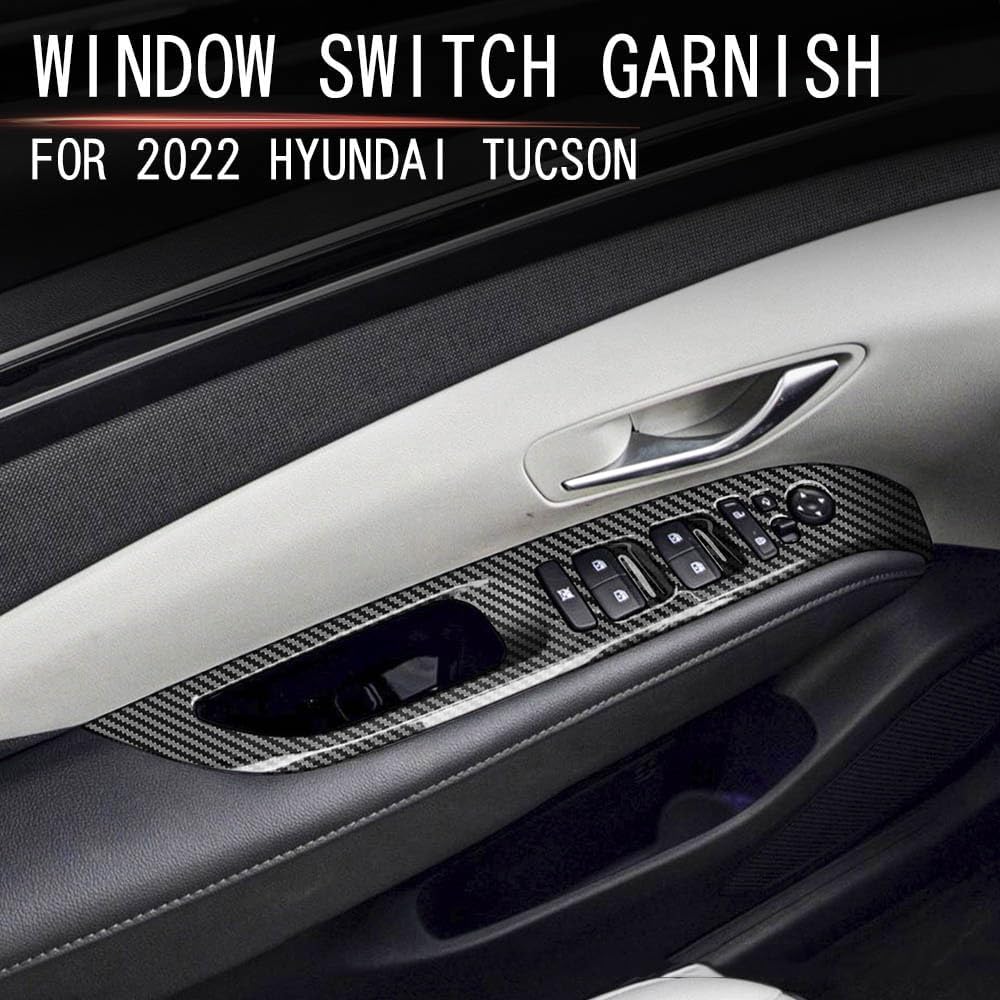 4pcs Carbon Fiber Style Front Rear Doors Window Glass Lift Switch Panel Cover Decorative Sticker Protection Car Interior Accessories for 2022-2024 Hyundai Tucson KT20