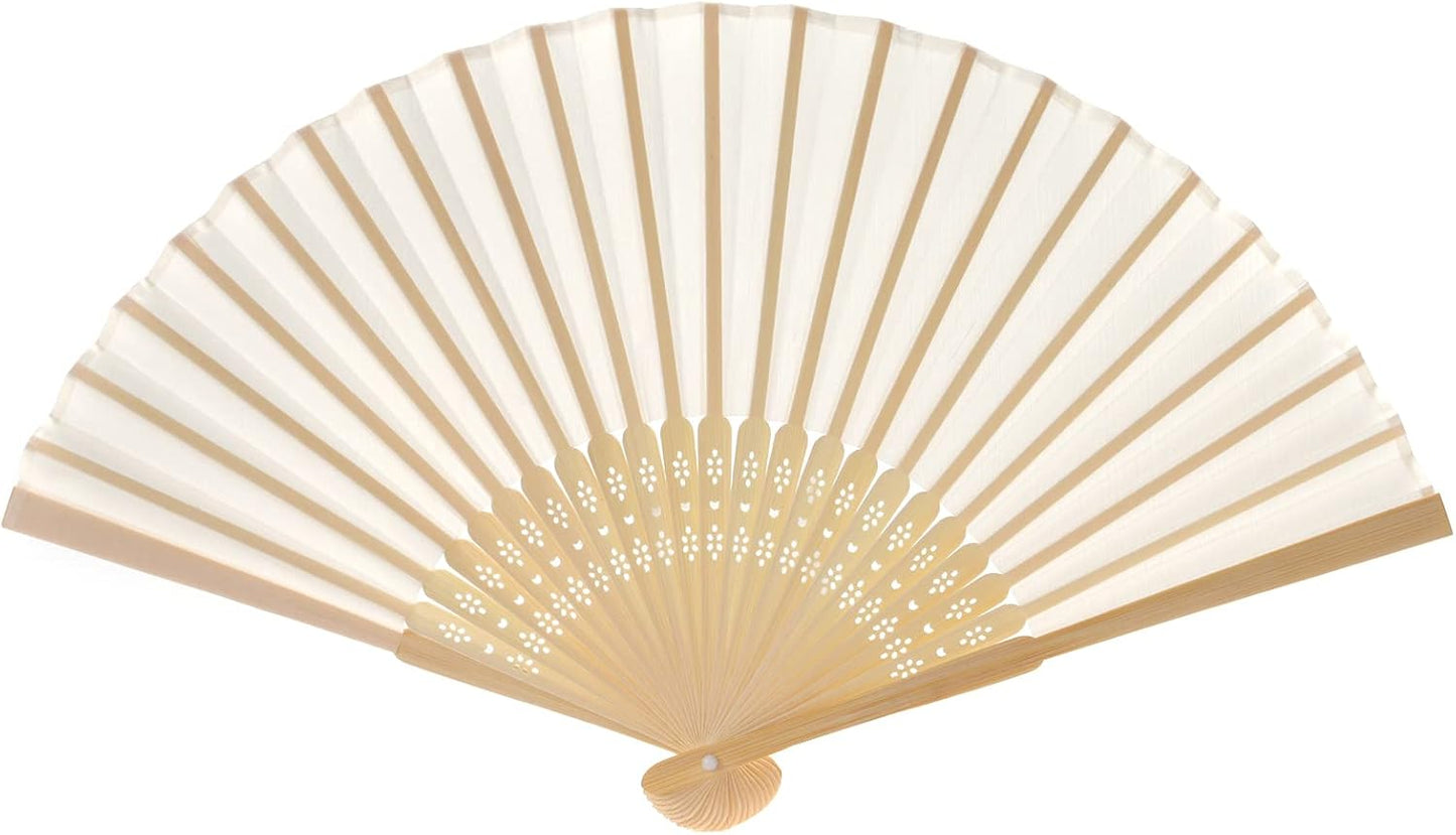 24pcs Imitated Silk Hand Fan Imitated Silk Fabric Bamboo Handheld Folded Fan Bridal Dancing Props Church Wedding Party Favors with Organza Bags (Mix Colour)