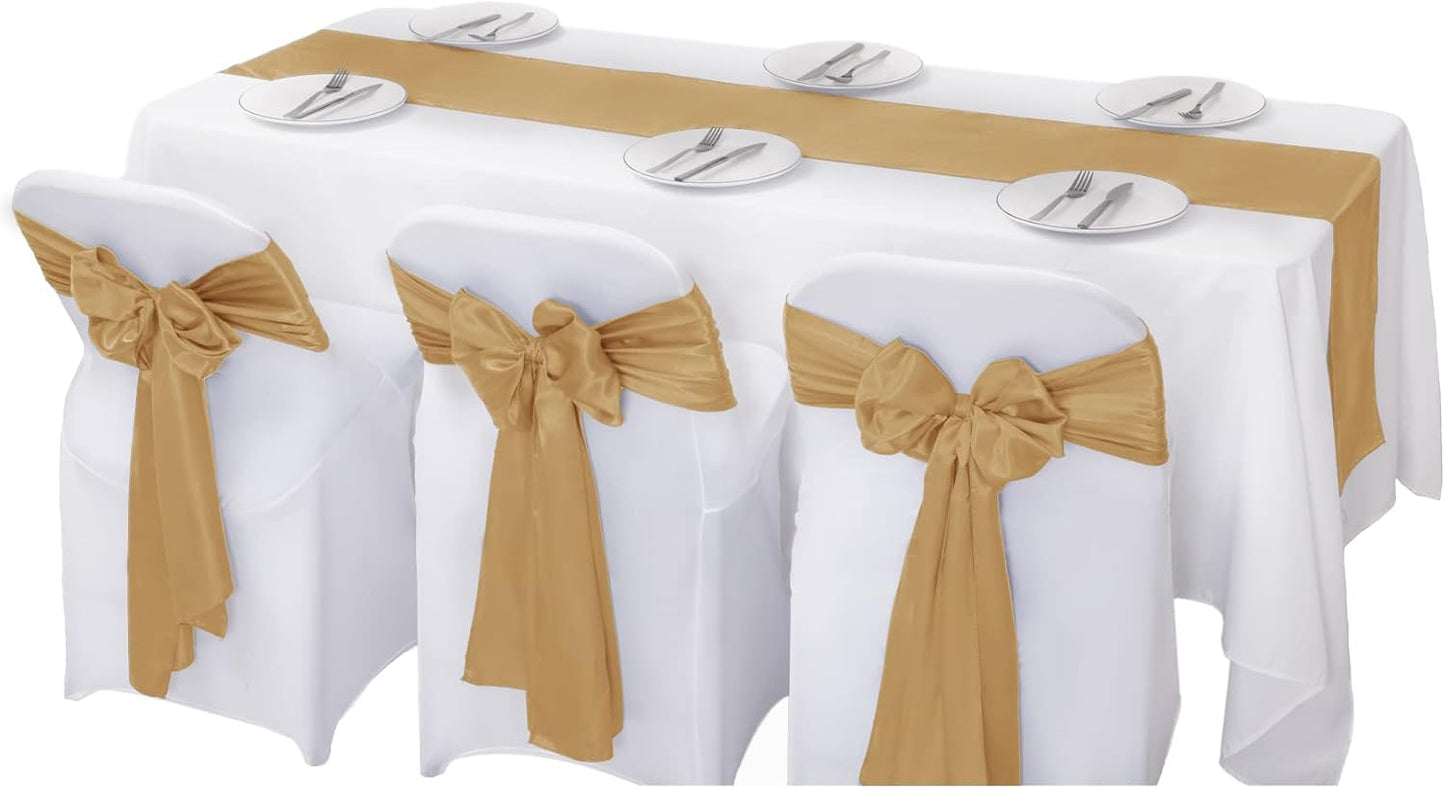 6Pack Table Runner 12 x 108 Inches Satin Silk Table Runner for Wedding, Birthday Party, Banquets, Graduations Decoration, fit Rectange and Round Table-Champagne