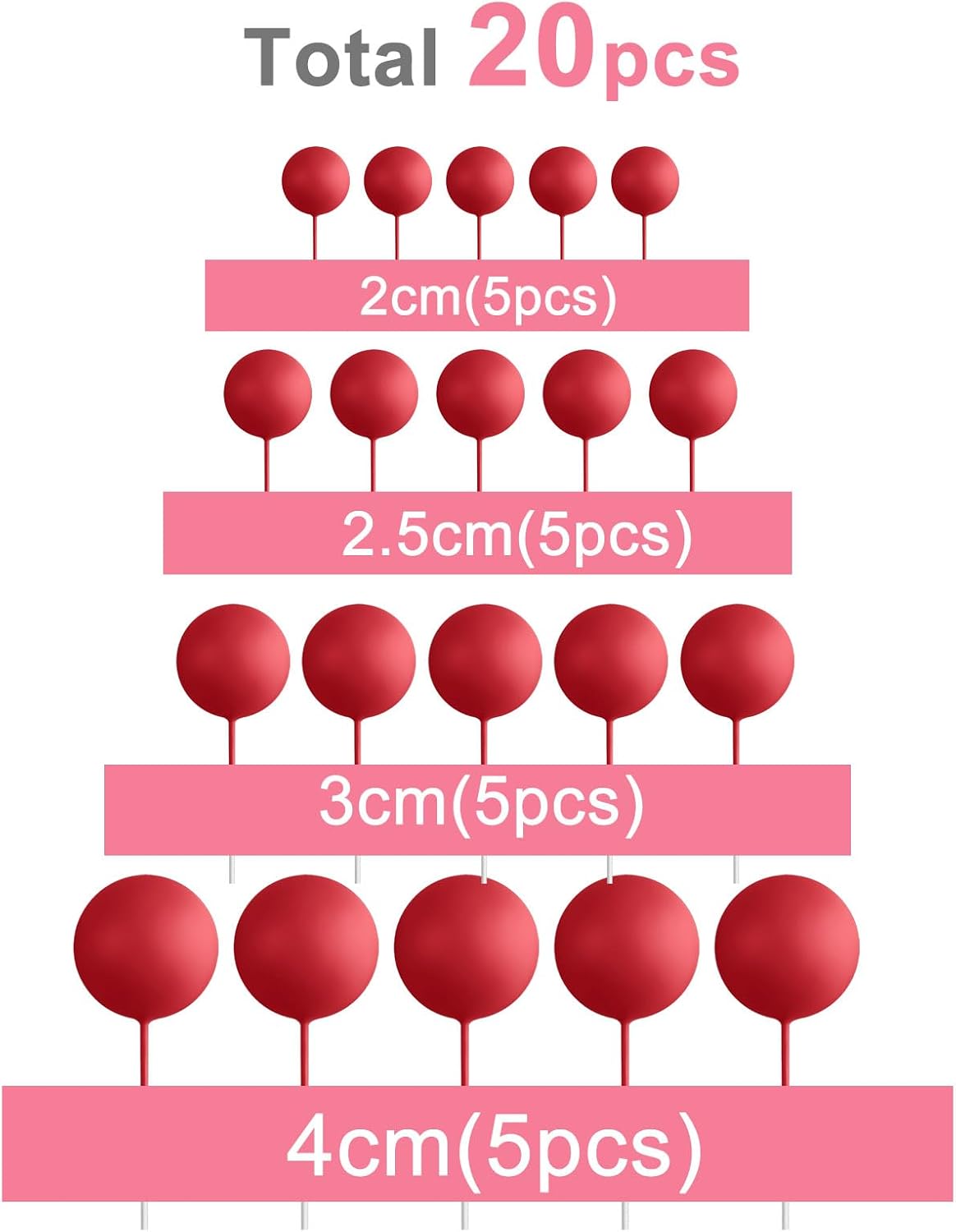 ASTARON 20 Pcs Ball Cake Topper Decorations Mini Balloons Cake Topper Sticks Red Balls Cake Picks Cake Topper Balls for Graduation Birthday Cake Decorations