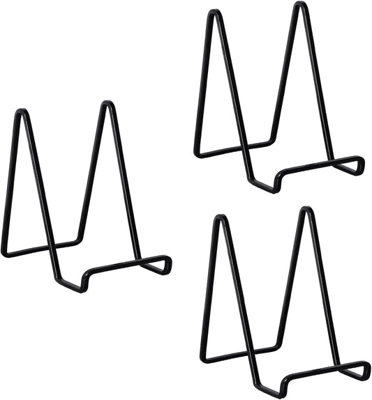 3 Pack 4 inch Metal Plate Stands for Display, Plate Holder Pictures Frame Easel Display Stand, Tabletop Picture Stand, Iron Easels for Display Photo Frames, Plates, Vinyl Record，Book, Plaque, Sign