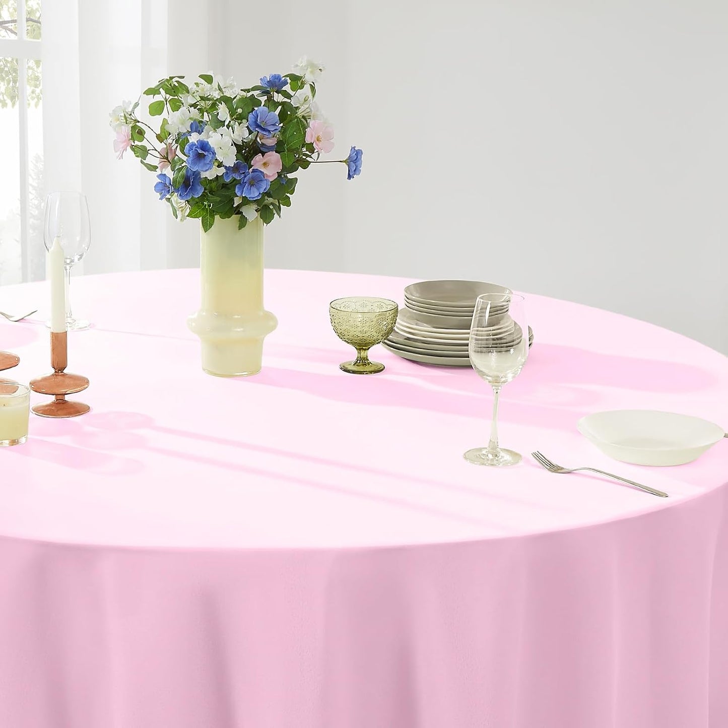 Round Tablecloth 120 Inch 6 Pack Pink Tablecloths Washable Decorative Linen Polyester Table Clothes Cover for Dining Table Banquets Buffet Parties and Wedding
