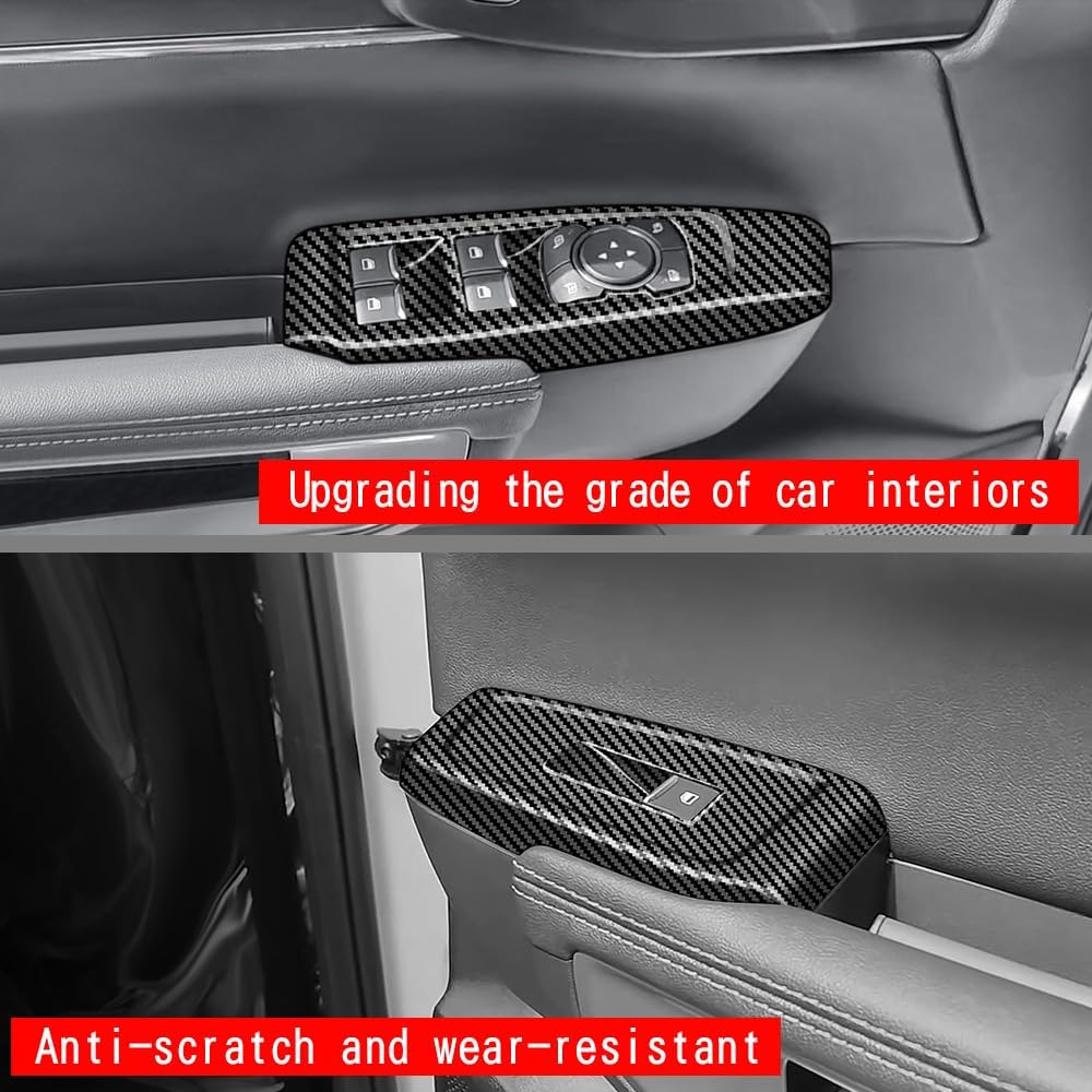 4pcs Carbon Fiber Style Front Rear Doors Window Glass Lift Switch Panel Cover Decorative Sticker Protection Car Interior Accessories for 2023 2024 2025 Ford Ranger KT14