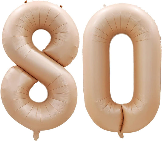 GOER Number 80 Balloons for 80th Birthday Party Decorations,42 Inch Jumbo Foil Helium Balloons for 80th Anniversary (Caramel)