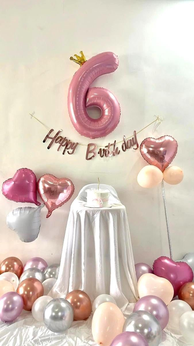 2026 Pink Crown 40 Inch Mylar Foil Number 6 Balloon, Birthday Balloons for 6 16 Boy Girl Party Decorations Supplies,Pink Crown Big Helium Balloon Numbers for 26 36 46 60 Men Women Anniversary