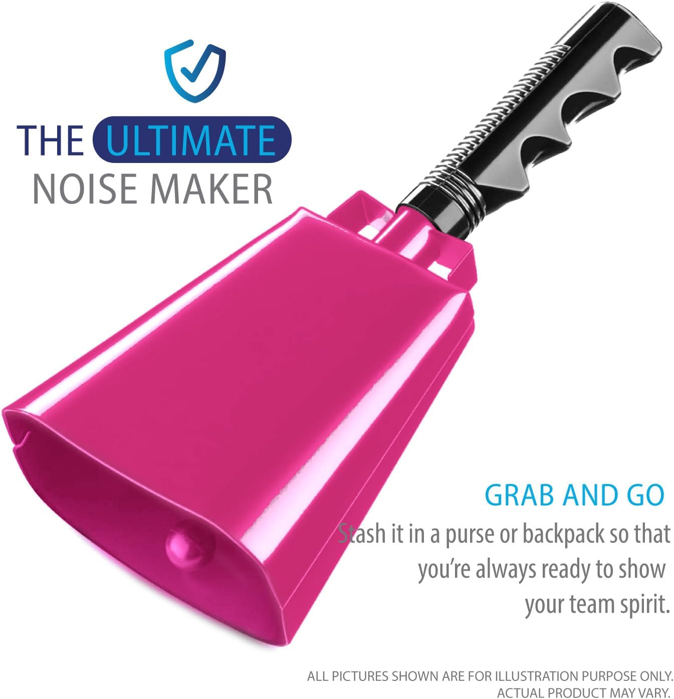 Deke Home - 2 Pack 10 Inch Steel Cowbells with Handle, Loud Noise Makers for Football, Sports, Parties, Competitions, School Spirit & Safety, Large Hand Bell for Cheering & Percussion Instrument