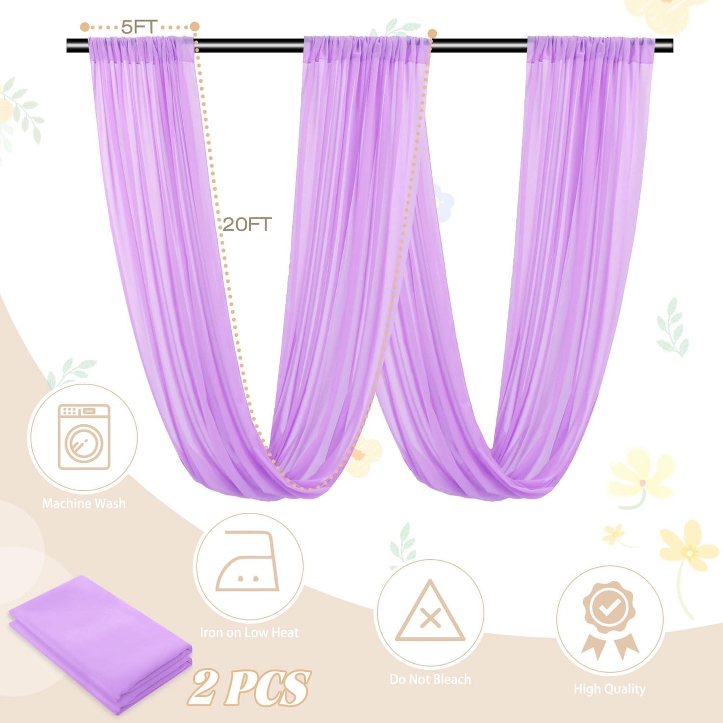 Ceiling Drapes for Weddings Light Purple Draping Fabric for Wedding Arch 5FTx20FT 2Panels Weddings Drapes Arch Decorations for Wedding Ceremony Lavender Ceiling Panels Swag Curtains for Reception
