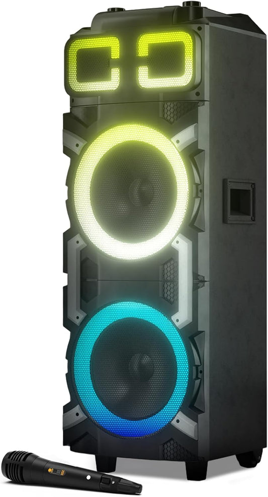 Dolphin High-Power Portable Party Bluetooth Speaker – Wooden Cabinet, X-BASS, LED Lights, Wireless Microphone – Ideal for Parties, Tailgating, and Events