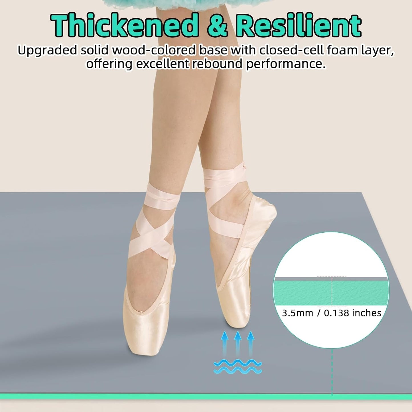 Dance Floor Mat Non-Slip with Shoulder Strap Portable and Dance Resistance Band, Dance Floor for Ballet,Jazz, Pop Thick PVC Practice Floor Reusable Mat (Gray-Green, 180cm*91.5cm*0.35cm)