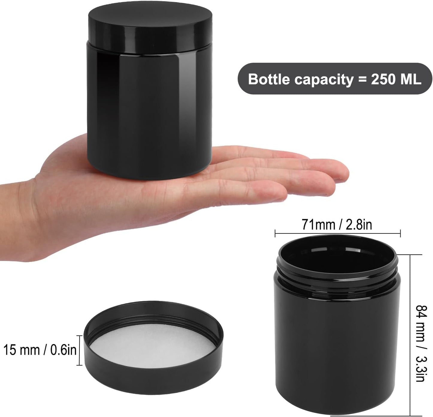 47 Packs 8 oz (250 ml) Black Plastic Jars with Lids, Plastic jars with Lids for Beads, Rhinestones, Sequins Cosmetics, Lotion, Cream, Ointments and More by KUKLIPJIM