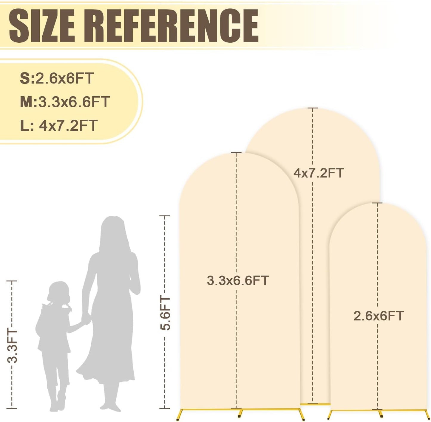 MODFUNS Arch Backdrop Stand and Cover Set of 3 Gold Wedding Arch Stand 6&6.6&7.2ft Beige Arches Cover Chiara Backdrop Stand for Party Birthday Banquet Wedding Arched Frame