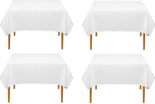 Pomp Pure White 70" x 70" Poplin Polyester Tablecloth (4 Pack) | Wrinkle + Stain Resistant Easy Care Premium Fabric | Fits Square or Round Table
