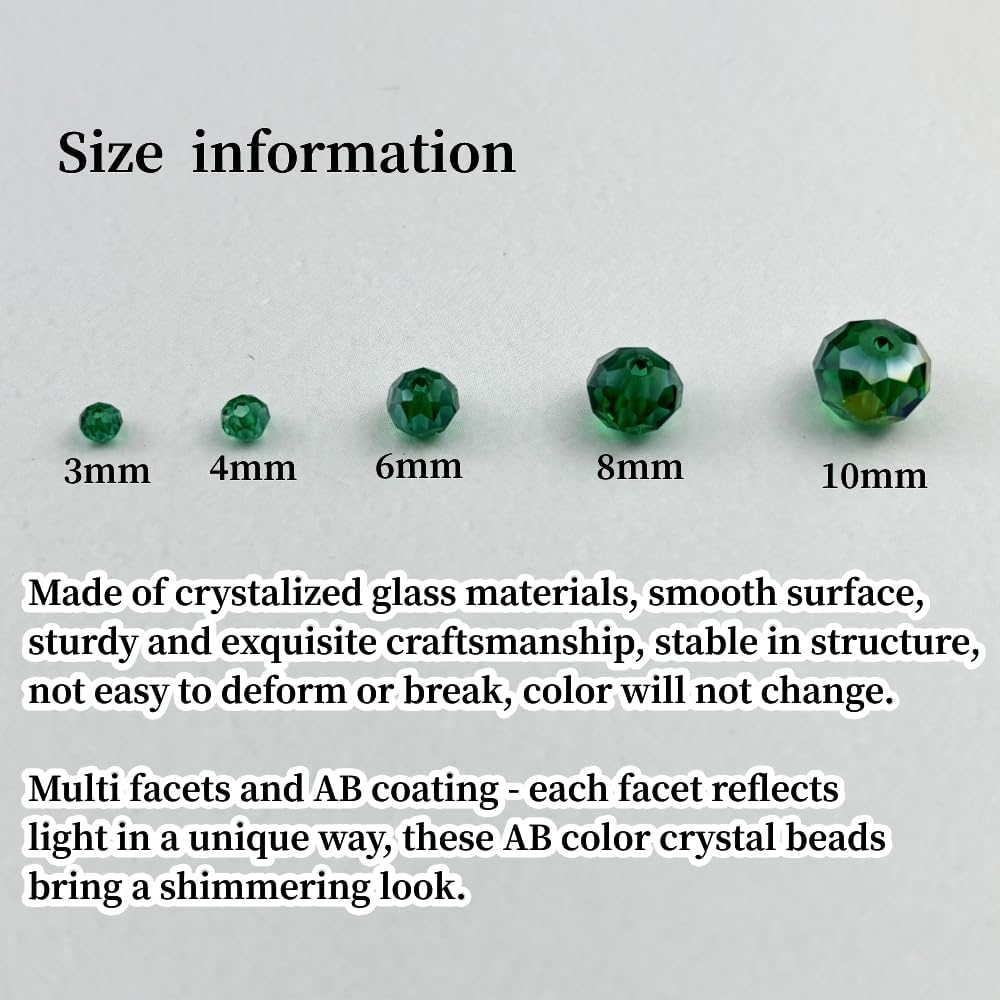 400pcs 4mm Crystal Glass Beads for Crafts Faceted Rondelle Glass Beads for Jewelry Making Crystal Spacer Beads for Necklaces Bracelets Earrings DIY Craft(Peacock Green AB)