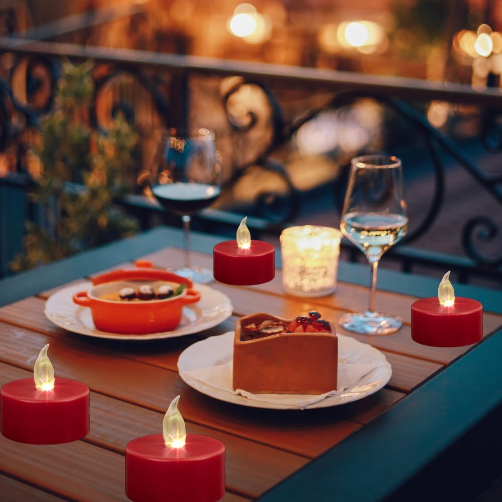 Tea Light Candles with Remote Control,Flickering Flameless LED Candle,Long Lasting 400+Hours,Battery Operated with Timer for Home Decoration Seasonal &Festival Celebration(12pcs Red)