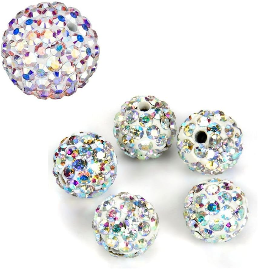 50pcs Adabele Grade A Suncatcher Crystal Rhinestone Pave Loose Beads 6mm Clear AB Polymer Clay Disco Ball Spacers Compatible with Shamballa All Craft Jewelry Making DB6-2
