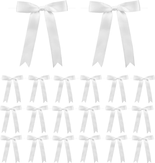 30Pcs Satin Ribbon White Bows 5x7 Inch Twist Tie Bow for Gift Wrapping Champagne Bottle Cake Treat Bag Craft DIY Gift Christmas Birthday Party Balloons & Garland Home Decor