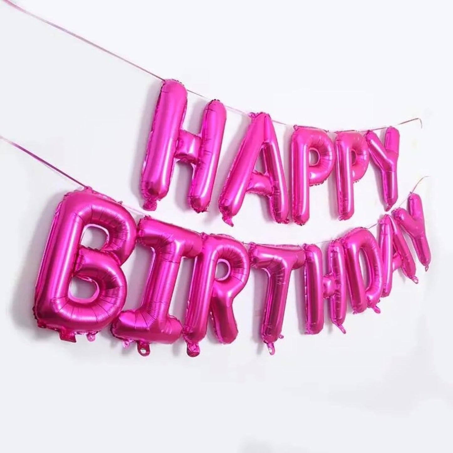 Happy Birthday Balloon Banner Hot Pink, 16 Inch Mylar Foil Letter Balloons, Reusable Birthday Decorations with Rose Red Hot Pink Star Foil Balloons, Inflatable Party Supplies for Women Girls Decor