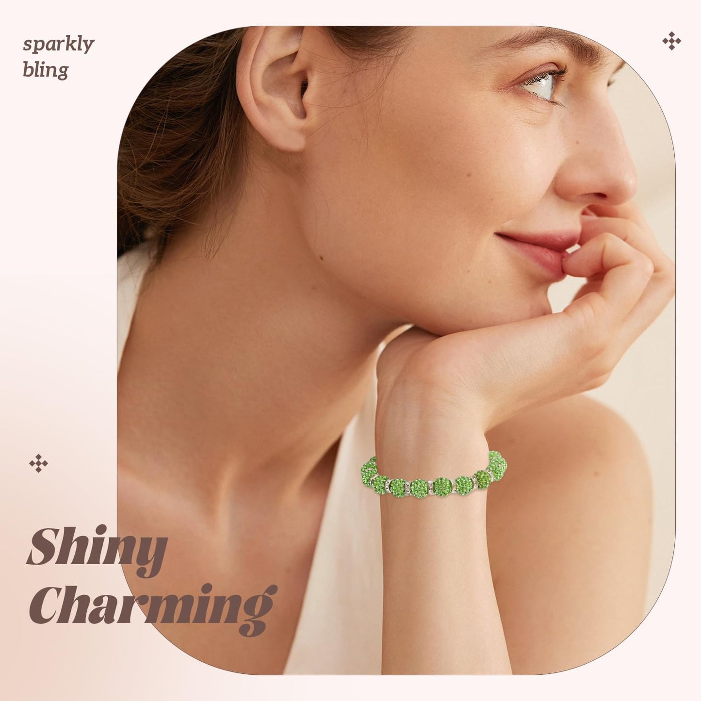 160pcs 10mm Rhinestone Beads for Jewelry Making, Light Green Shiny Round Disco Ball Beads Bulk, Sparkle Crystal Clay Christmas for Bracelet Baseball Necklace Earring Crafting and DIY