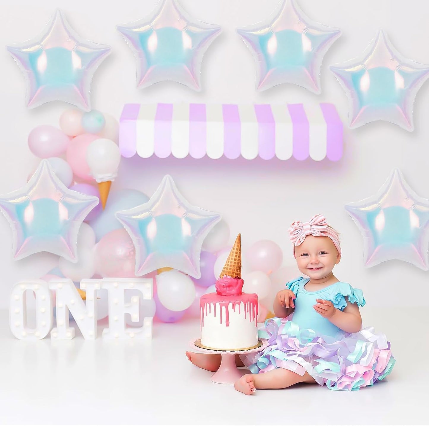 Iridescent Star Balloons, 18 Inch Iridescent Holographic Star Shape Balloon, 9PCS Clear Balloon for Birthday Baby Shower Mermaid Rainbow Wedding Party Decorations