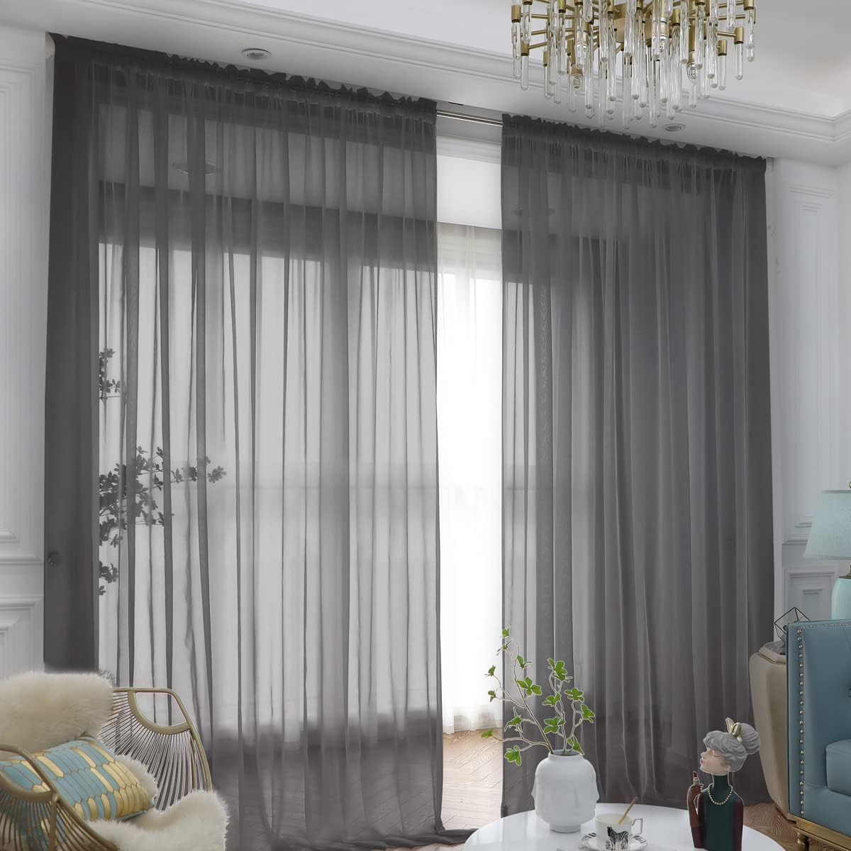 Window Dark Gray Sheer Curtains 63 Inches Long 2 Panels Sheer Curtain Basic Rod Pocket Panel for Bedroom Children Living Room Yard Kitchen (Dark Gray, 52" W x 63" L | 2 pcs)