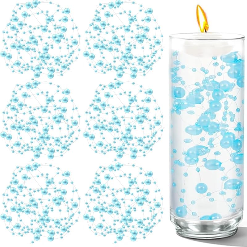 100 PCS Artificial Floating Beads for Centerpieces Vases, Light Blue 8+3mm String Beads for Wedding Party Faux Pearl String for Decorating, String Pearls for Crafts Vase Filler