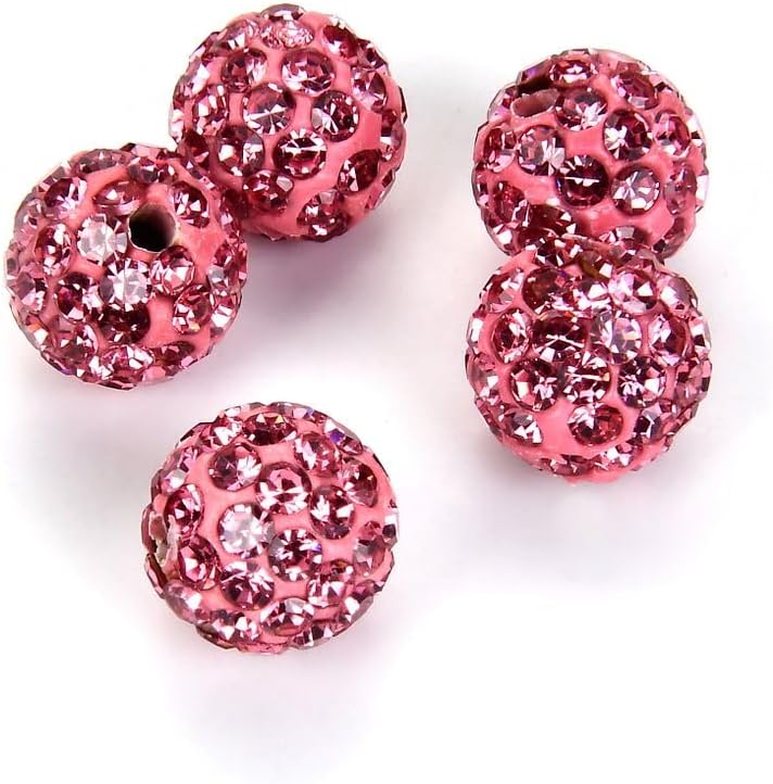 25pcs Adabele Grade A Suncatcher Crystal Rhinestone Pave Loose Beads 12mm Rose Pink Polymer Clay Disco Ball Spacers Compatible with Shamballa All Craft Jewelry Making DB12-3