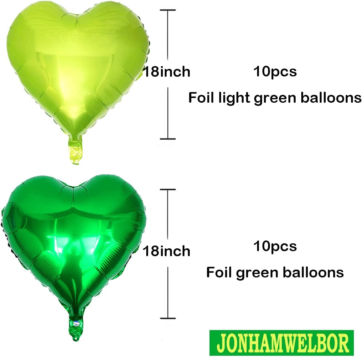 Jonhamwelbor 20Pcs 18 inch Green and Lime Green Foil Mylar Heart Shape Balloons Decorations for Valentines Birthday Wedding Baby Shower Party