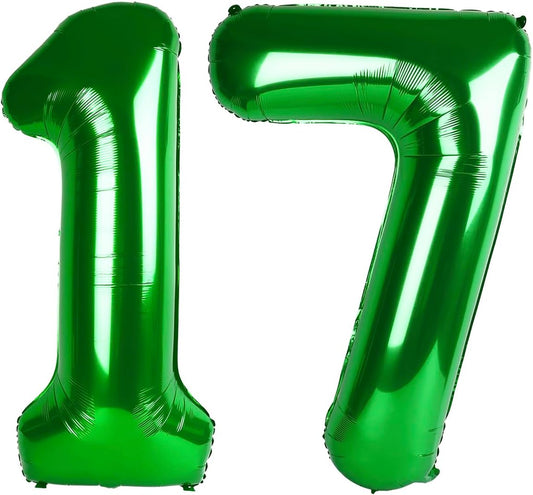 Green Number 17 71 Birthday Balloon 40 Inch, Digital Balloons for 17 71 Party Celebration Decorations Supplies, Mylar Foil Numbers Balloon for 17 71 Wedding Anniversary