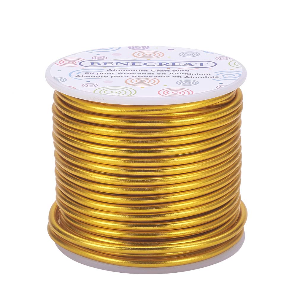 BENECREAT 9 Gauge Jewelry Craft Aluminum Wire 55 Feet Bendable Metal Sculpting Wire for Craft Floral Model Skeleton Making, Plant Gardening, Gold