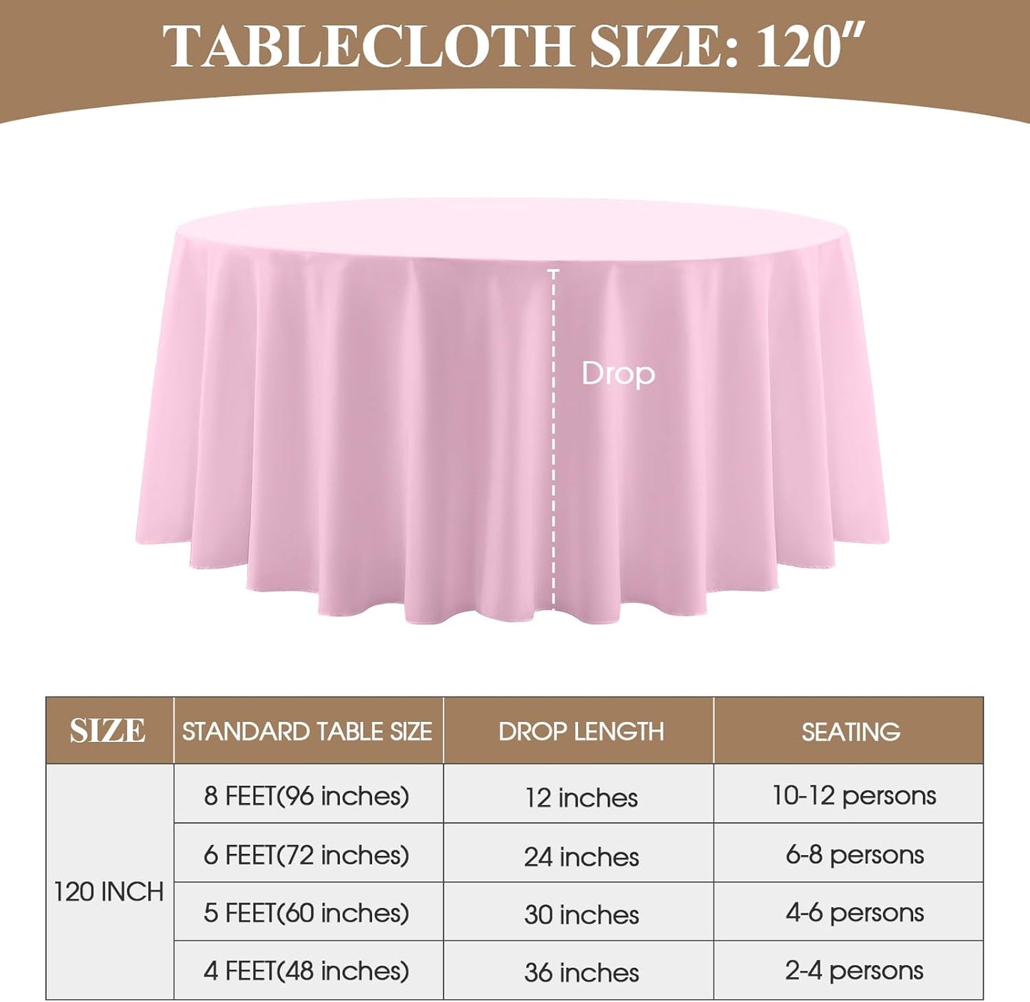 Round Tablecloth 120 Inch 6 Pack Pink Tablecloths Washable Decorative Linen Polyester Table Clothes Cover for Dining Table Banquets Buffet Parties and Wedding