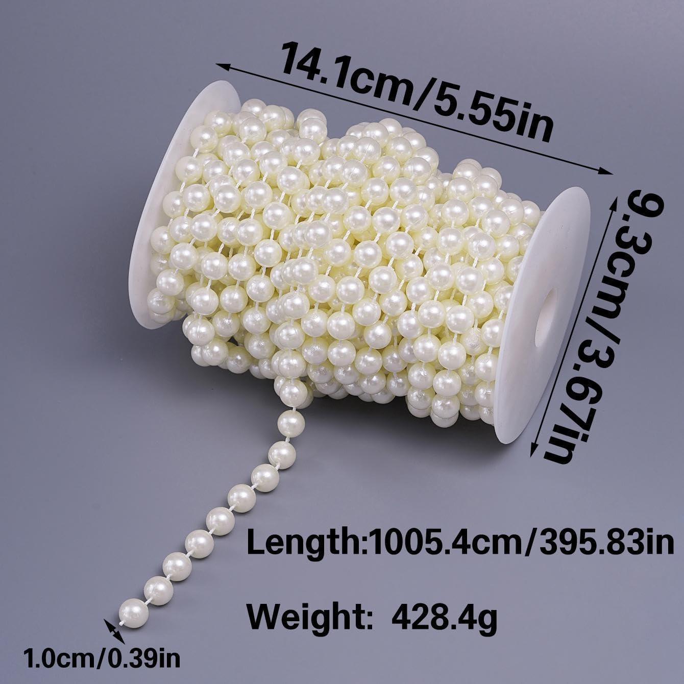 11 Yards/33Feet Pearl Garland Craft String Pearls, Faux Pearl for Wedding Party Decoration, Christmas Tree Decorations and DIY Crafts (Ivory, 10 mm 33 Feet)
