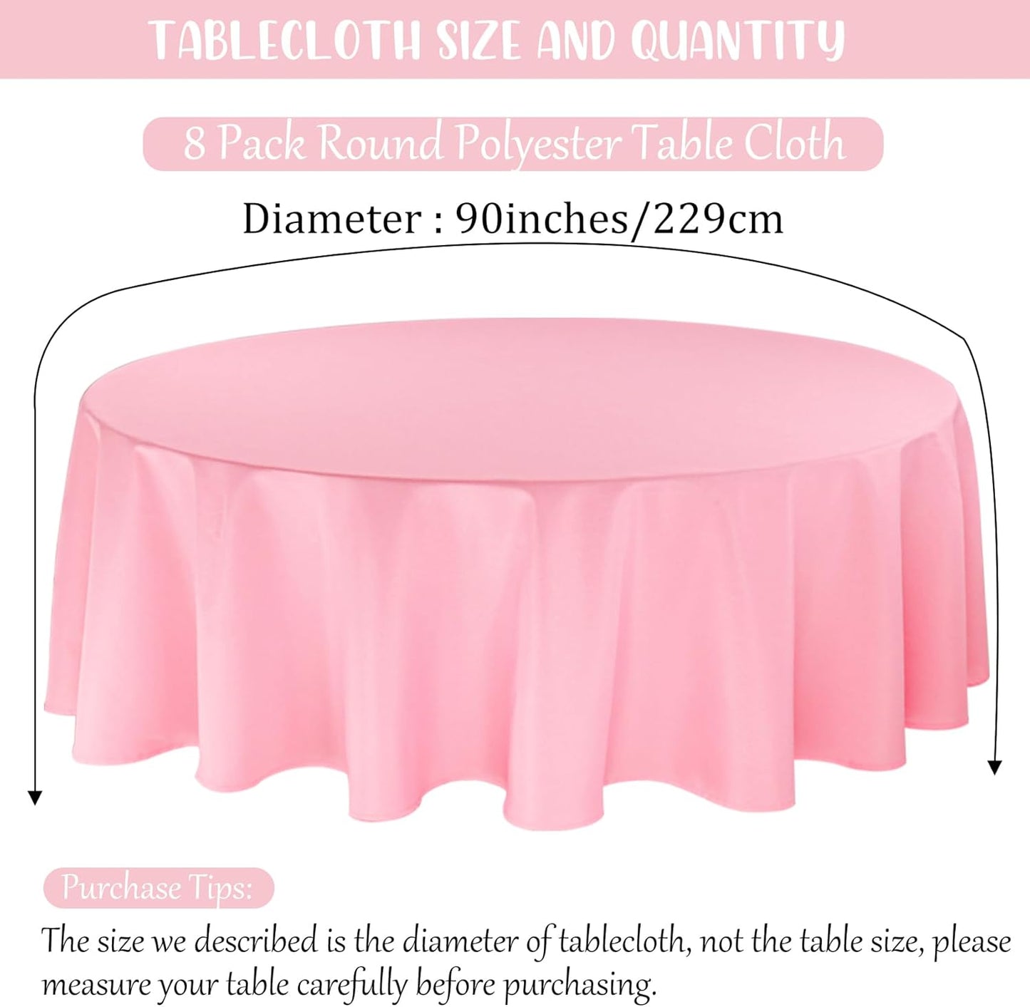 8 Pack Premium Round Tablecloth 90 Inch Pink Round Table Covers Bulk Washable Polyester Fabric Round Table Clothes for Wedding Party Reception Banquet Buffet Restaurant (Pink, 90 Inch)
