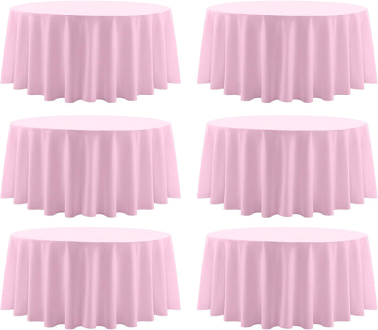 Round Tablecloth 132 Inch 6 Pack Pink Tablecloths Washable Decorative Linen Polyester Table Clothes Cover for Dining Table Banquets Buffet Parties and Wedding
