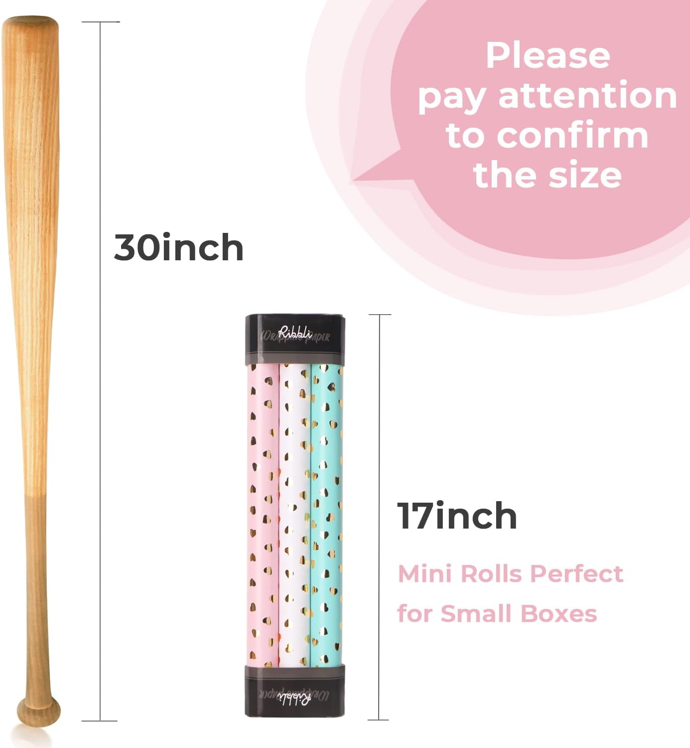 Ribbli Birthday Wrapping Paper Heart Foil Mini Roll Gift Wrap for Women Girls Anniversary Mother's Day Valentine’s Day Wedding 17 inch x 120 inch(10feet) Per Roll