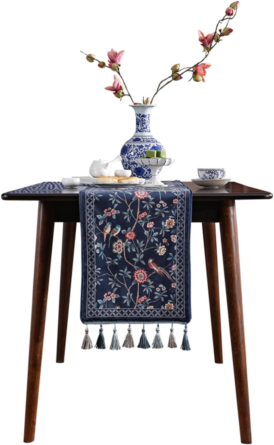 patdrea Vintage Chinoiserie Floral Table Runner Farmhouse for Home Kitchen Dining Decor Parties Family Dinners 12"*63"