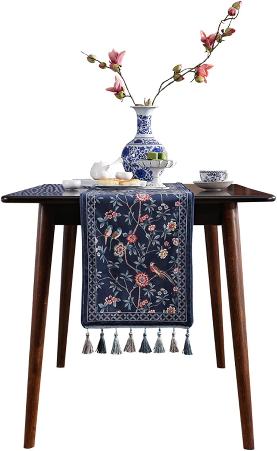 patdrea Vintage Chinoiserie Floral Table Runner Farmhouse for Home Kitchen Dining Decor Parties Family Dinners 12"*87"