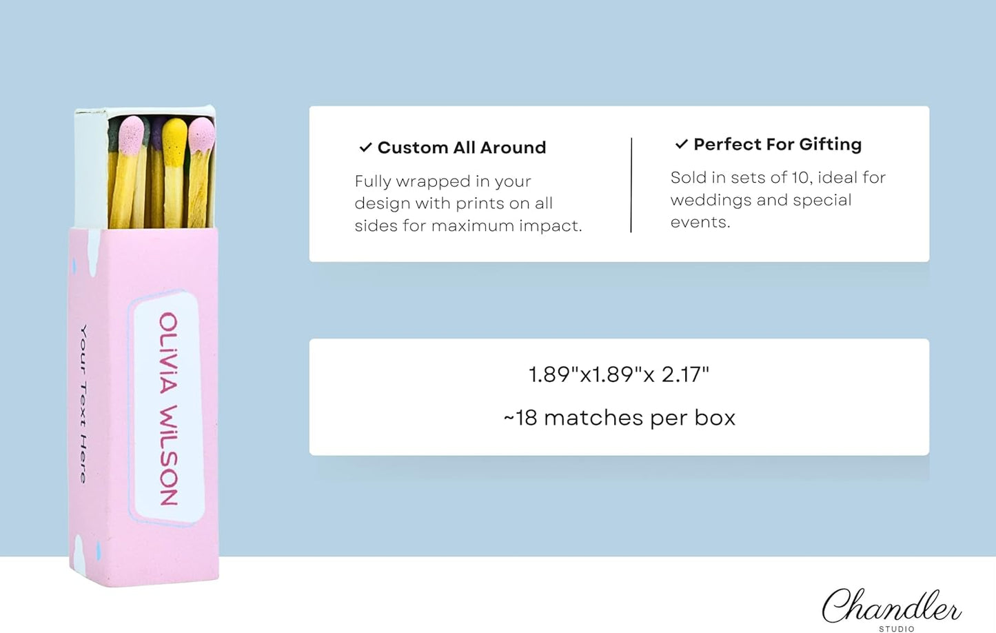 Customizable Baby Shower Matchboxes – Set of 10 – Cute Baby Design – Colorful Matchsticks – Perfect for Baby Shower Favors (2" Matchsticks, Baby #1)