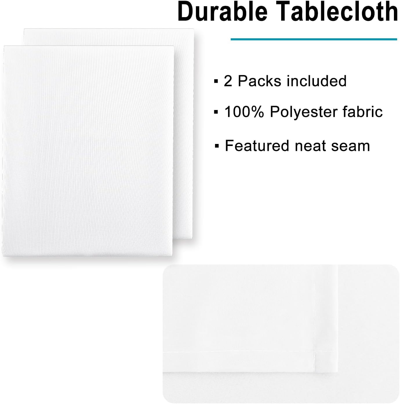 Hiasan 2 Pieces White Rectangle Tablecloth - Waterproof and Spillproof Restaurant Washable Polyester Table Cloth for Dining Room, 70 x 120 Inch