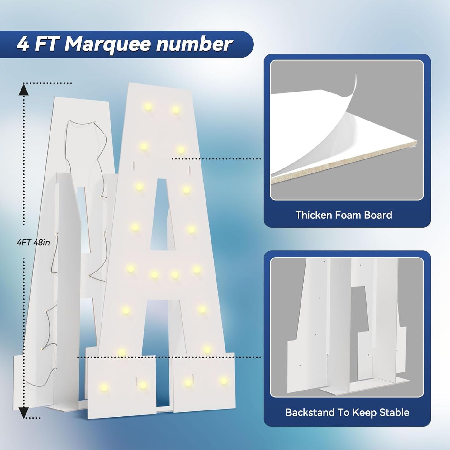 4FT Marquee Light Up Letters - Large Marquee Letters 4 Feet Tall for Birthday Party Decorations, Big Letter for Wedding Event Marry Me Baby Shower Bridal Shower, Letter N