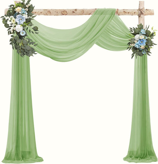 VOK Wedding Arch Draping Fabric Chiffon Fabric, 29in x 18Ft Sheer Chiffon Outdoor Curtain for Wedding Ceremony Birthday Party Decoration (Sage Green,1 Panel)