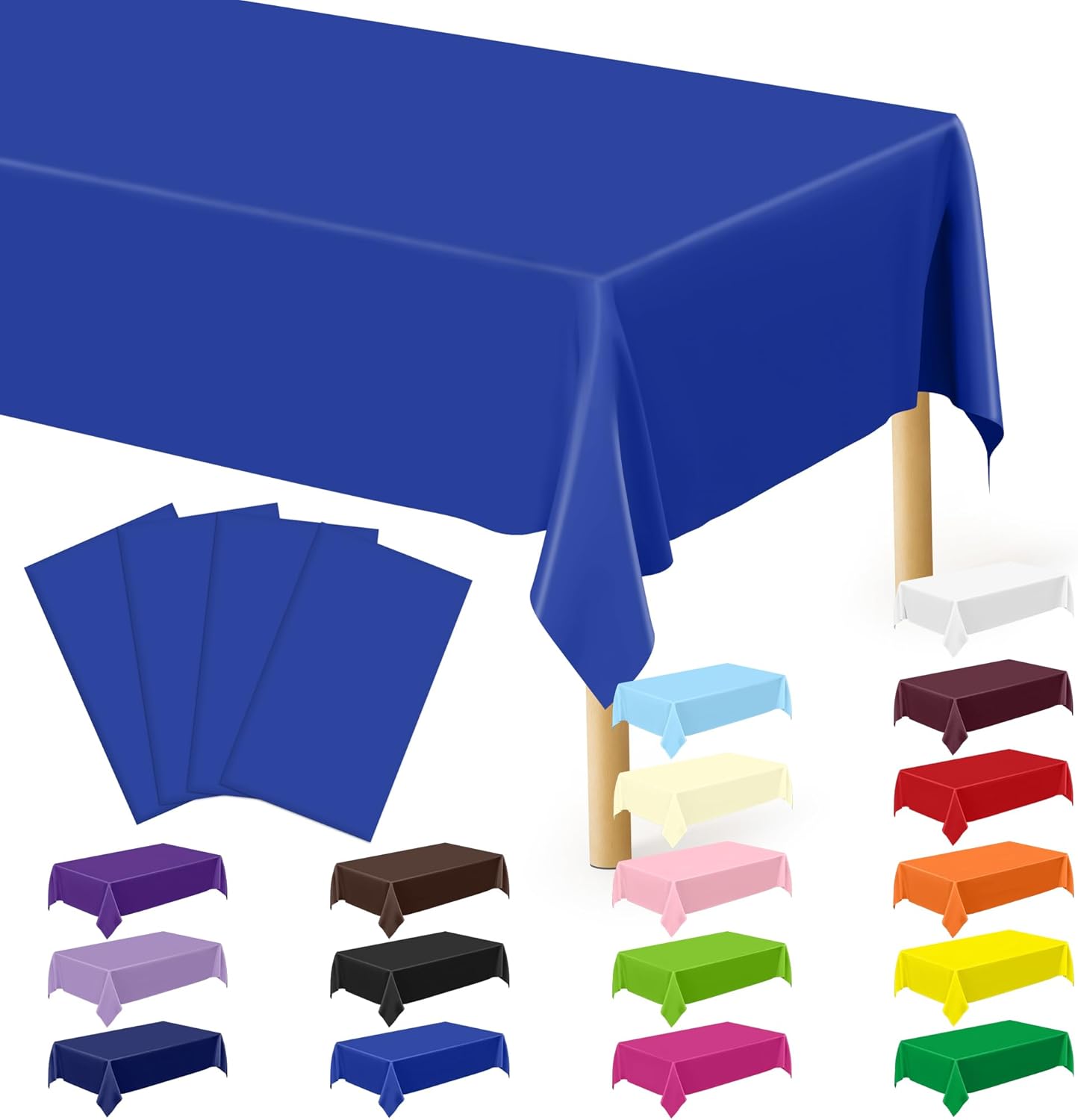 QZYL 4 PCS Blue Tablecloth, 54 x 108 Inches Plastic Table Cloth Disposable, Table Cloth for Parties, Picnic, Camping and Baby Shower Decorations, Leakproof Table Cover of Indoors Outdoors