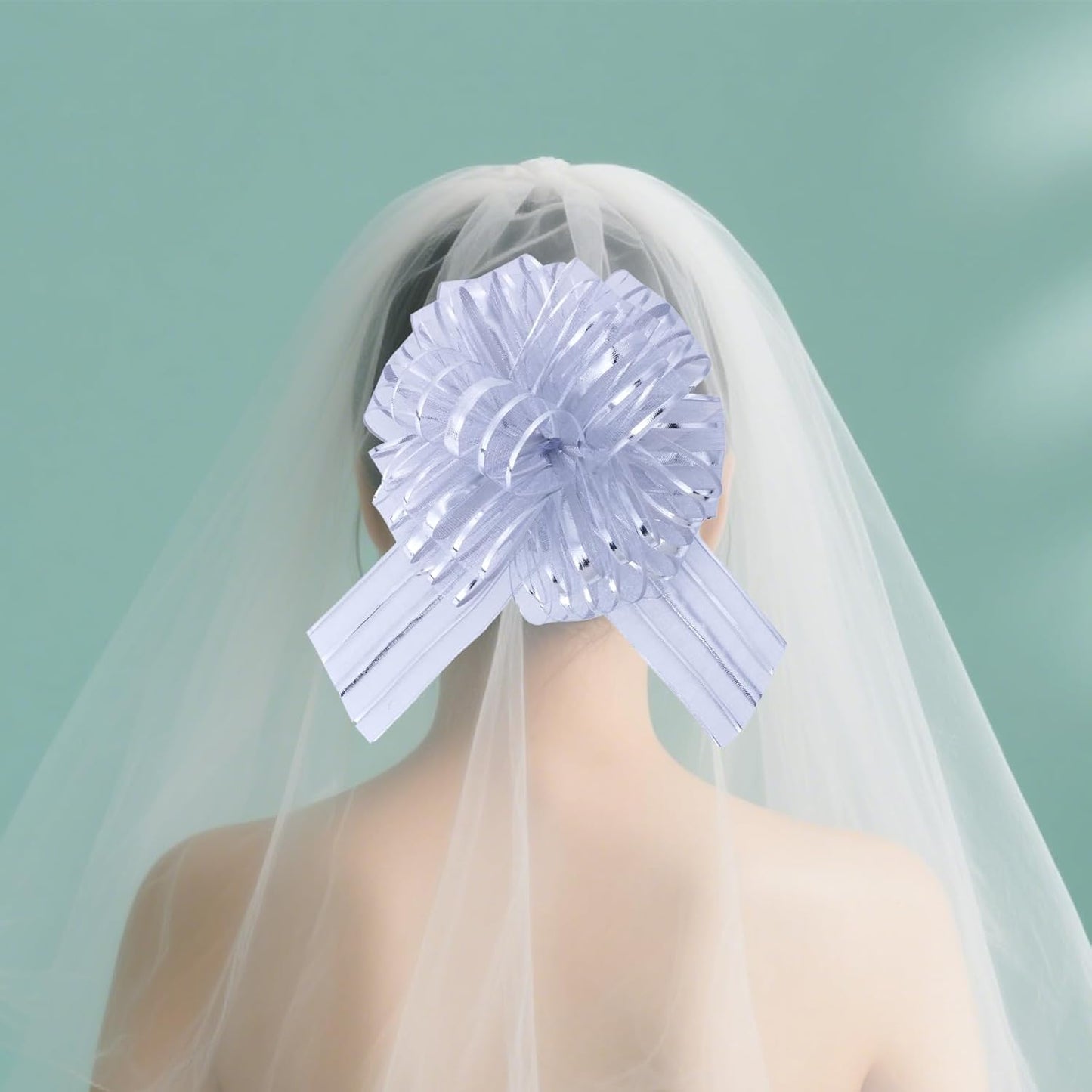 6 Pcs 6 Inch Large Organza Pull Bow Ribbon – Elegant Gift Bows for Wedding Decorations, Christmas Wrapping, Birthday Parties, Car Decor, Gift Baskets, and Valentine's Day Packaging(Silver)