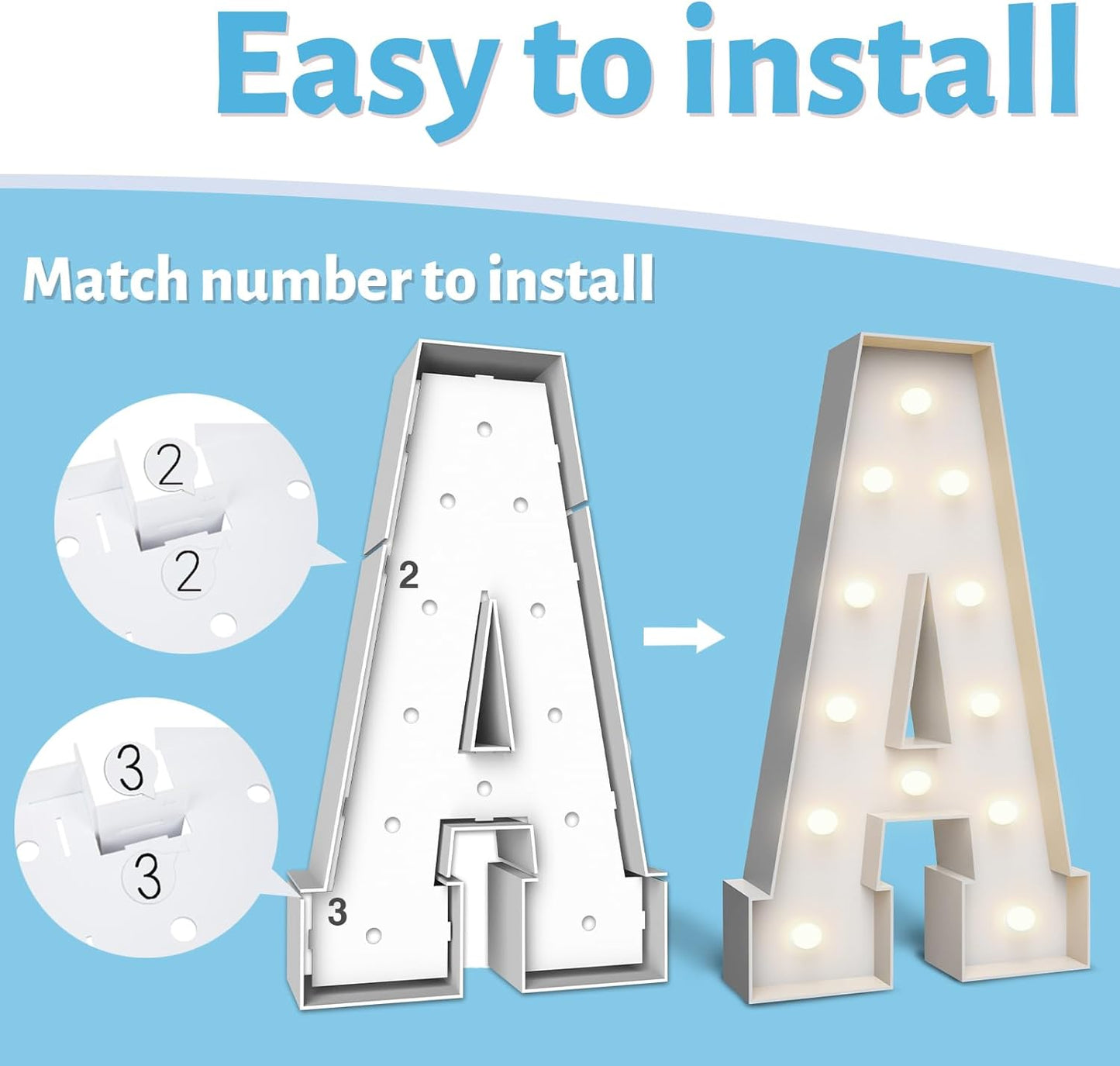 4FT Marquee Light Up Letters O,Party Decoration Large Marquee Light Up Letters with Weighted Water Bag,Pre-cut Foam Board Set Can Be Used for Birthdays,Weddings,Baby Anniversaries