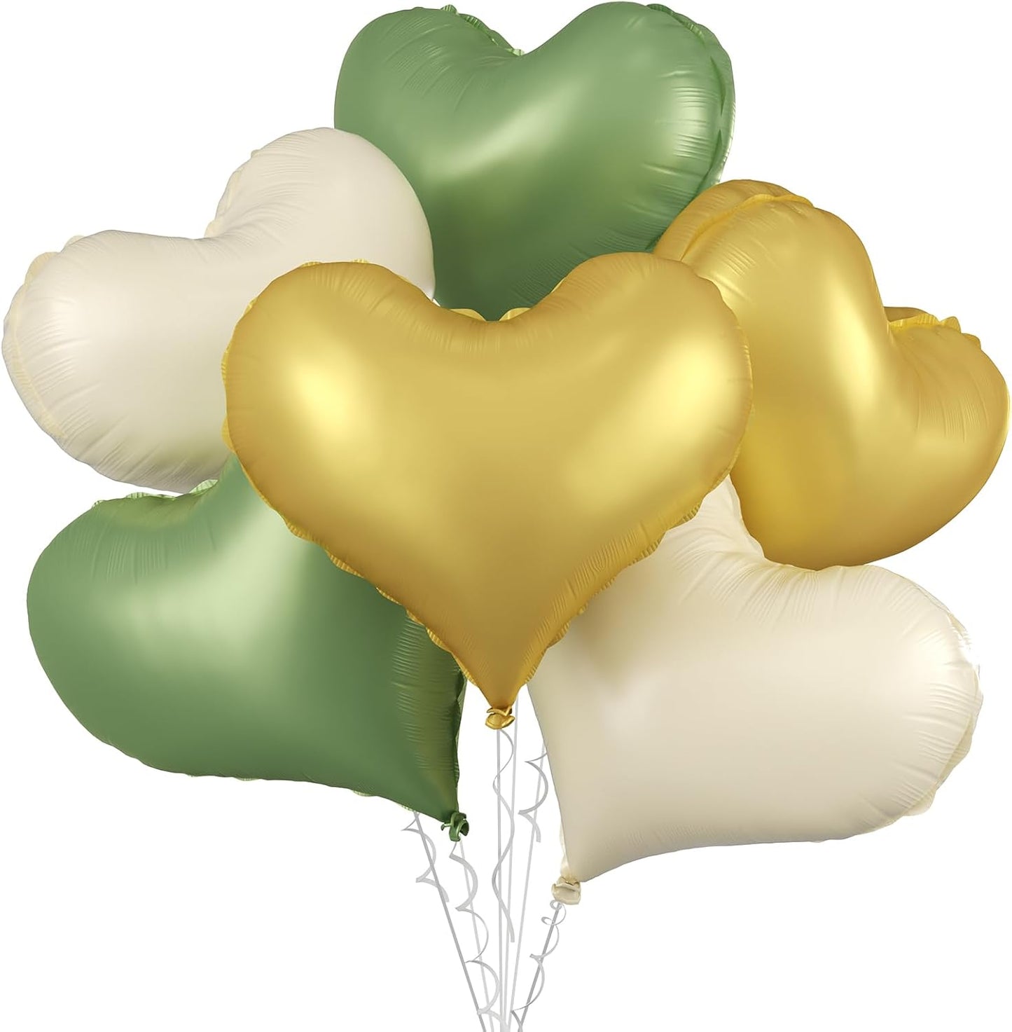 Green Gold White Heart Balloons,24Inch Large Heart Foil Balloons for Valentine's Day Birthday Wedding Baby Shower Anniversary Party Decorations