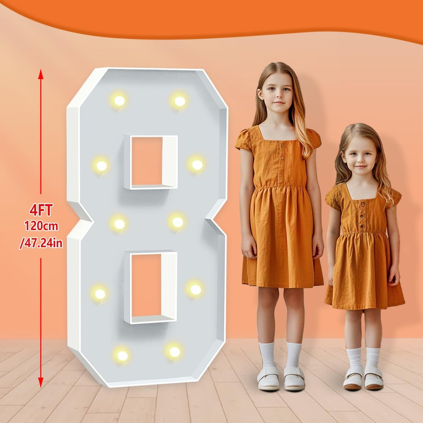 4ft Marquee Numbers, Light Up Numbers 8, 0-9 Warm Yellow LED Light Up Sign for Happy Birthday, Graduation, Wedding, Engagement, Holiday Party Background Arch Decoration