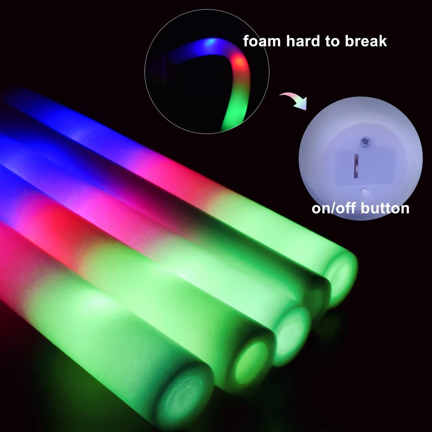 M.best 100 Pack LED Light Up Foam Sticks with 3 Modes, Glow in The Dark Wands Party Supplies for Birthday,Wedding, Christmas, Halloween,Raves, Concert