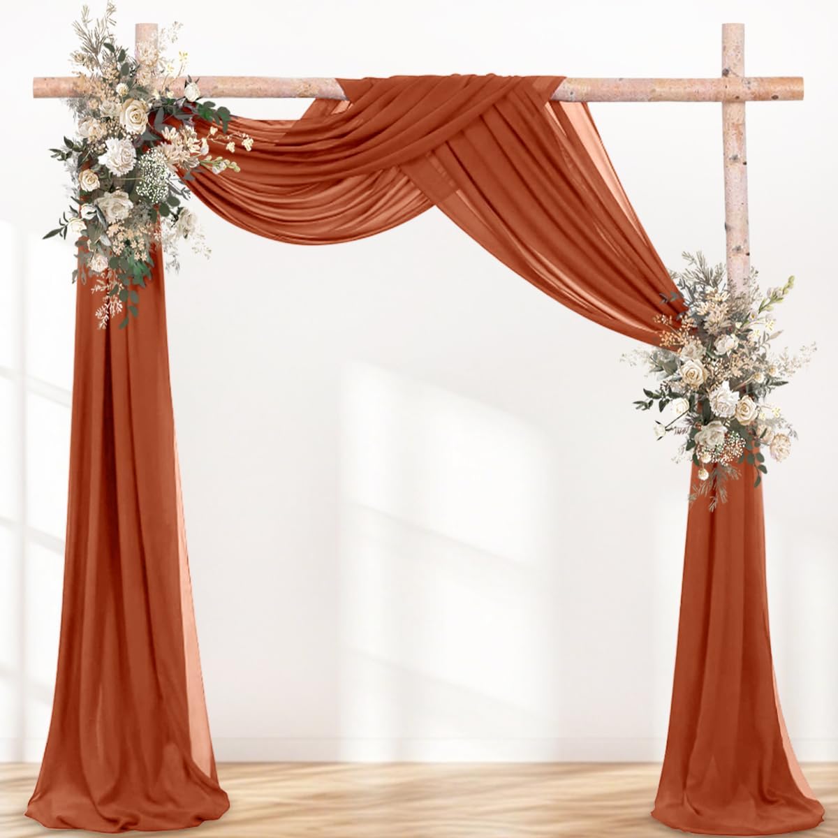 Fall Terracotta 2 Panels Wedding Arch Draping Fabric 29" x 20Ft Sheer Drapes Outdoor Curtain for Wedding Party Baby Bridal Shower Arch Ceiling Backdrop Decor