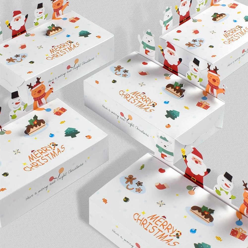 Cartoon Boxes With Lids - 3D Stand Bear Santa Claus Snowman Elk Merry Christmas Candy Boxes Kraft Paper Cookie Boxes for Gift Giving Decorations Party Small Present Box 10pcs