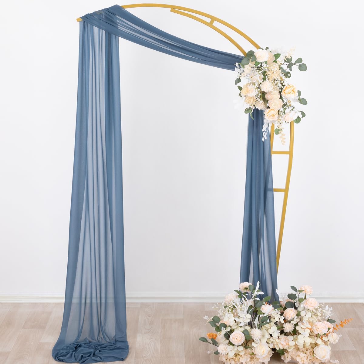 Socomi Wedding Arch Draping Fabric 29" x 20Ft 4 Panels Dusty Blue Sheer Outdoor Curtain Drapes Extra Long for Bridal Baby Shower Ceremony Birthday Party Decor